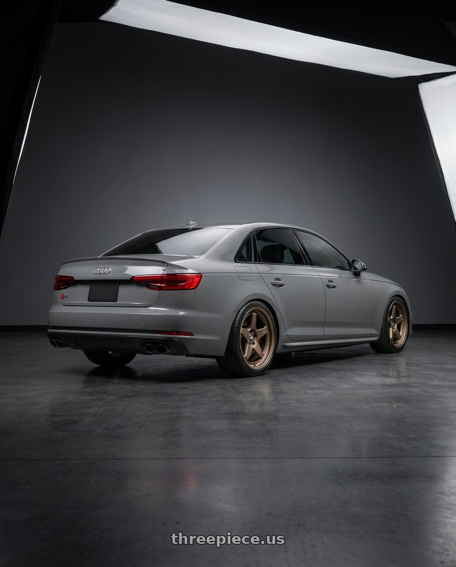 2019 Audi s4 with ESR Wheels CR SERIES CR5 5x112 18x8.5 +30 Matte Bronze wheels rear three quarter view square tires