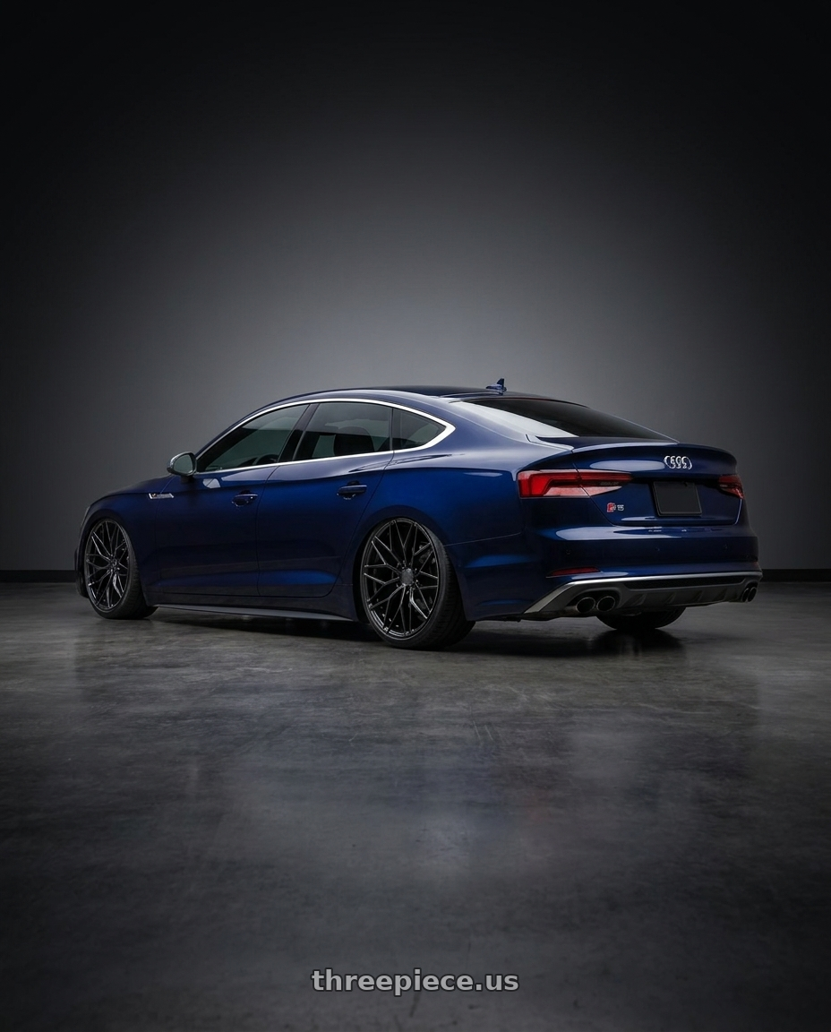 2014 Audi S5 B8 with Avant Garde Wheels M520R 5X112 19x9.5 +40 Gloss Black wheels rear three quarter view slight stretch tires