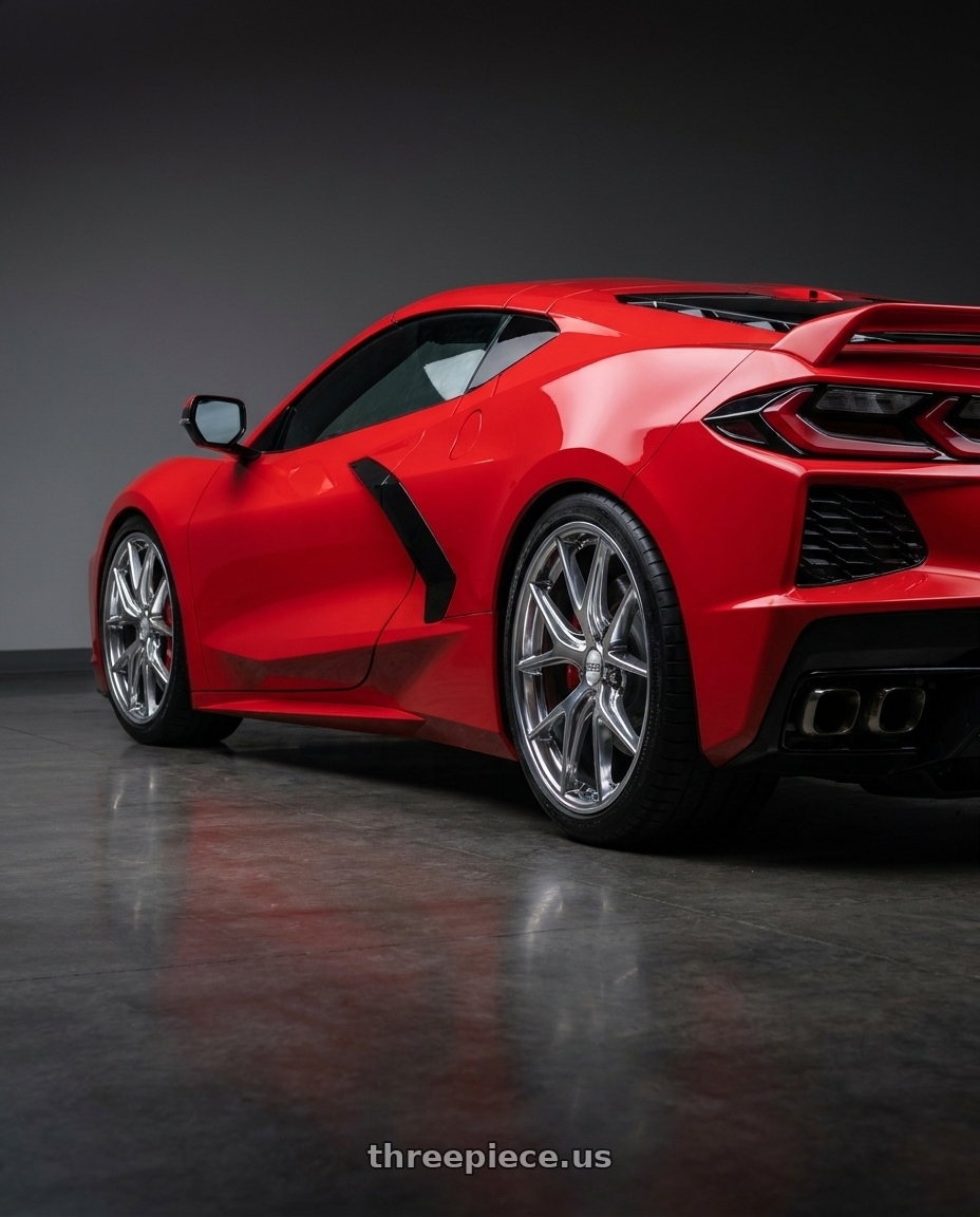 2024 Chevrolet Corvette with BBS CI-R 5x120 19x9 +44 Ceramic Polished Rim Protector wheels rear three quarter view square tires