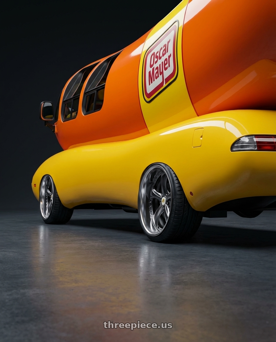 2020 Oscar Meyer Wienermobile with Work Wheels VS-KF 5X114.3 19x7.5+34 Brilliant Silver Black A Disk FULL REVERSE wheels rear three quarter view extreme stretch tires
