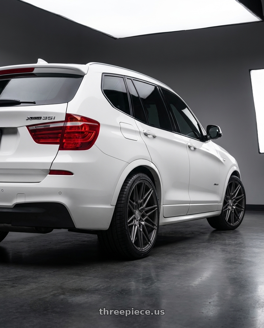 2014 BMW X3 xDrive35i with Axe CF1 5x120 20X9+38 CARBON wheels rear three quarter view square tires
