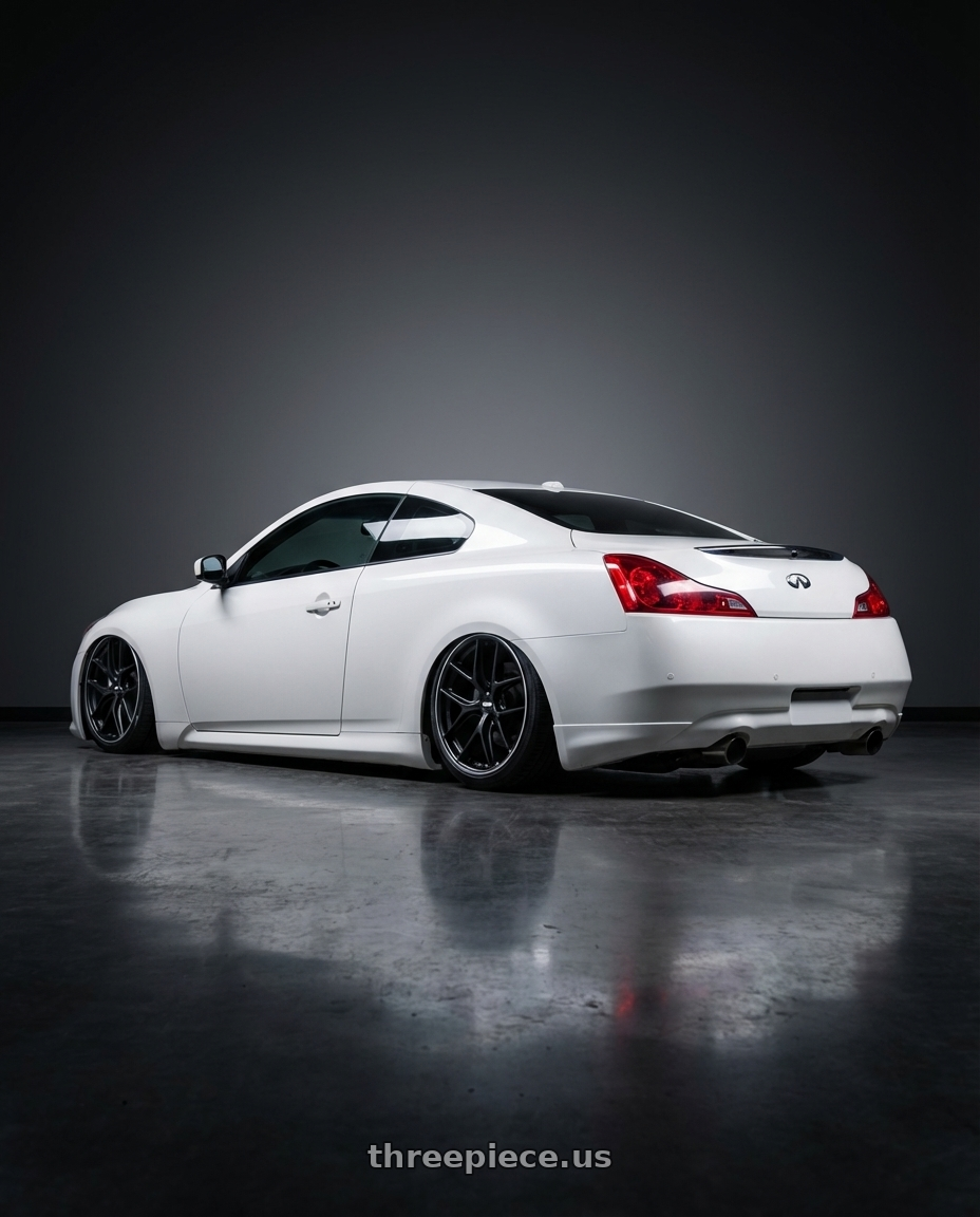 2014 Infiniti G37 Coupe with BBS CC-R 5x114.3 19x8.5+30 Satin Black wheels rear three quarter view slight stretch tires