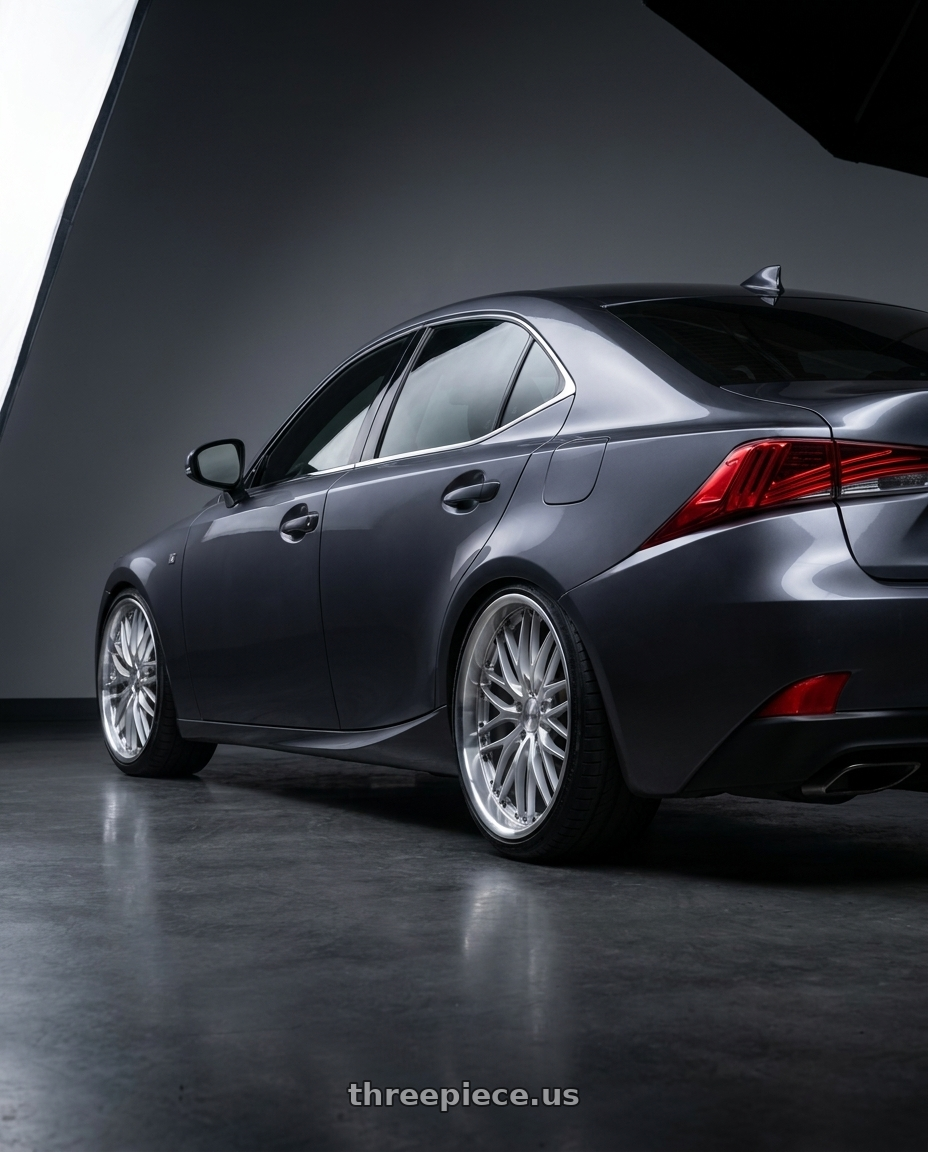 2017 Lexus IS with MRR GT1 5x114.3 19x8.5  +35 Hyper Silver Machine Lip wheels rear three quarter view slight stretch tires
