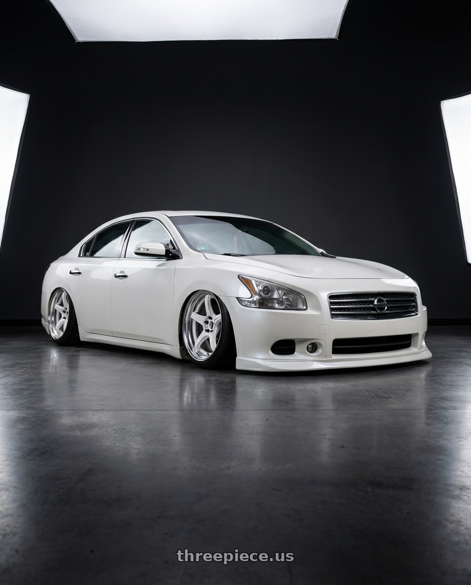 2009 Nissan maxima pearl white with Work T5R 2P 5x120 18x10.0 +0 WHITE wheels