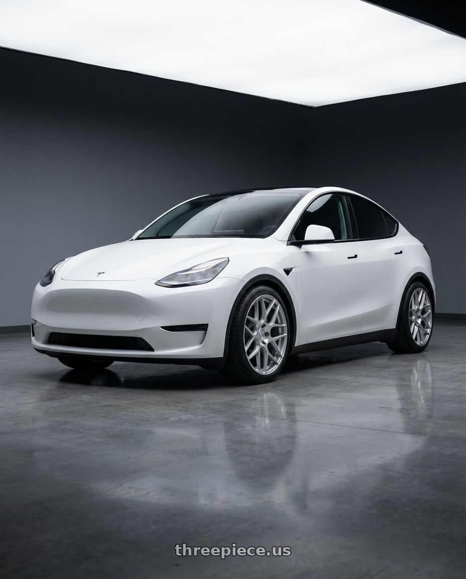 2024 Tesla Model Y with Aodhan AFF2 5x114.3 20x9+32 Gloss Silver Machined Face wheels
