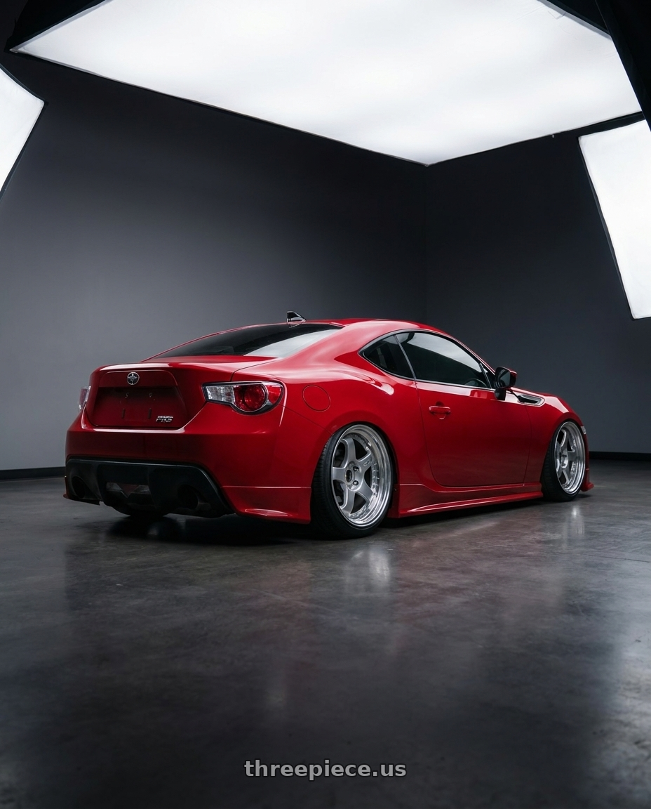 2013 scion frs with SSR Professor SP1 5x114.3 18X9+31 HP Disk Silver wheels rear three quarter view slight stretch tires