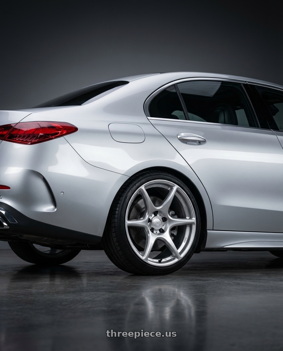 2022 Mercedes-Benz C-Class W206 with Kansei K11S Tandem 5X112 19x9.5 22 Hyper Silver wheels rear three quarter view square tires