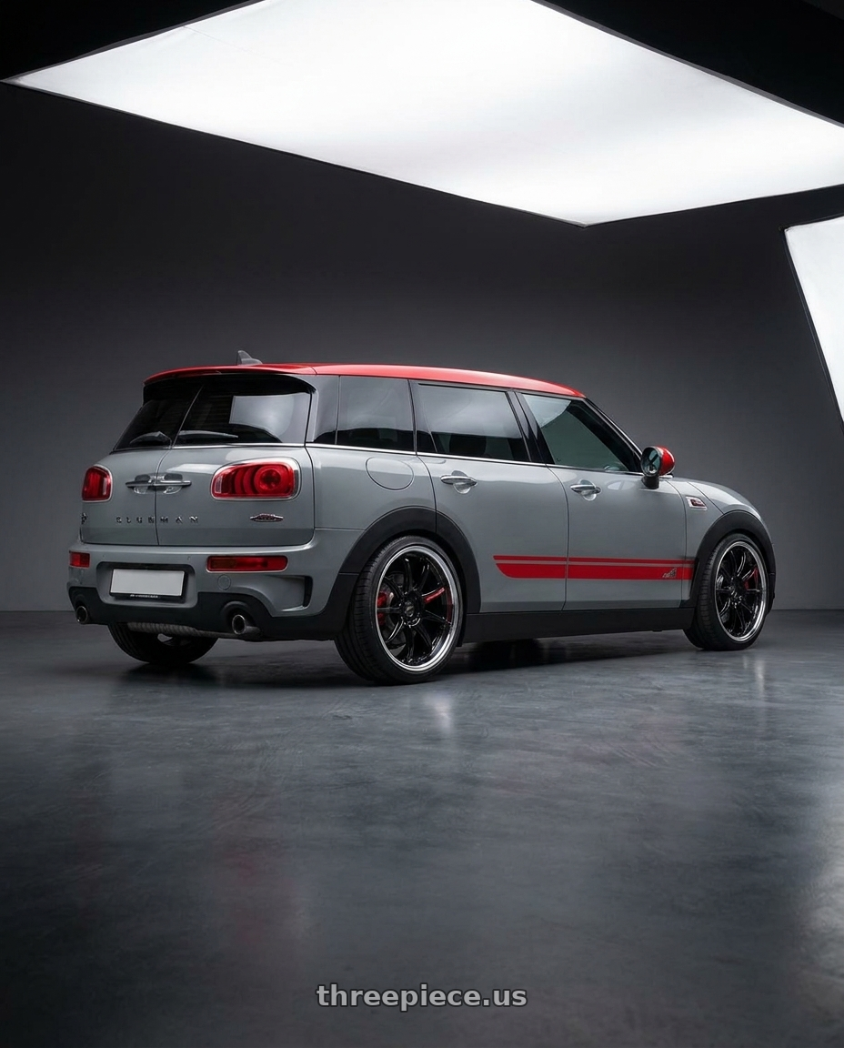 2017 MINI Clubman JCW with Emotion ZR10 2P wheels rear three quarter view square tires