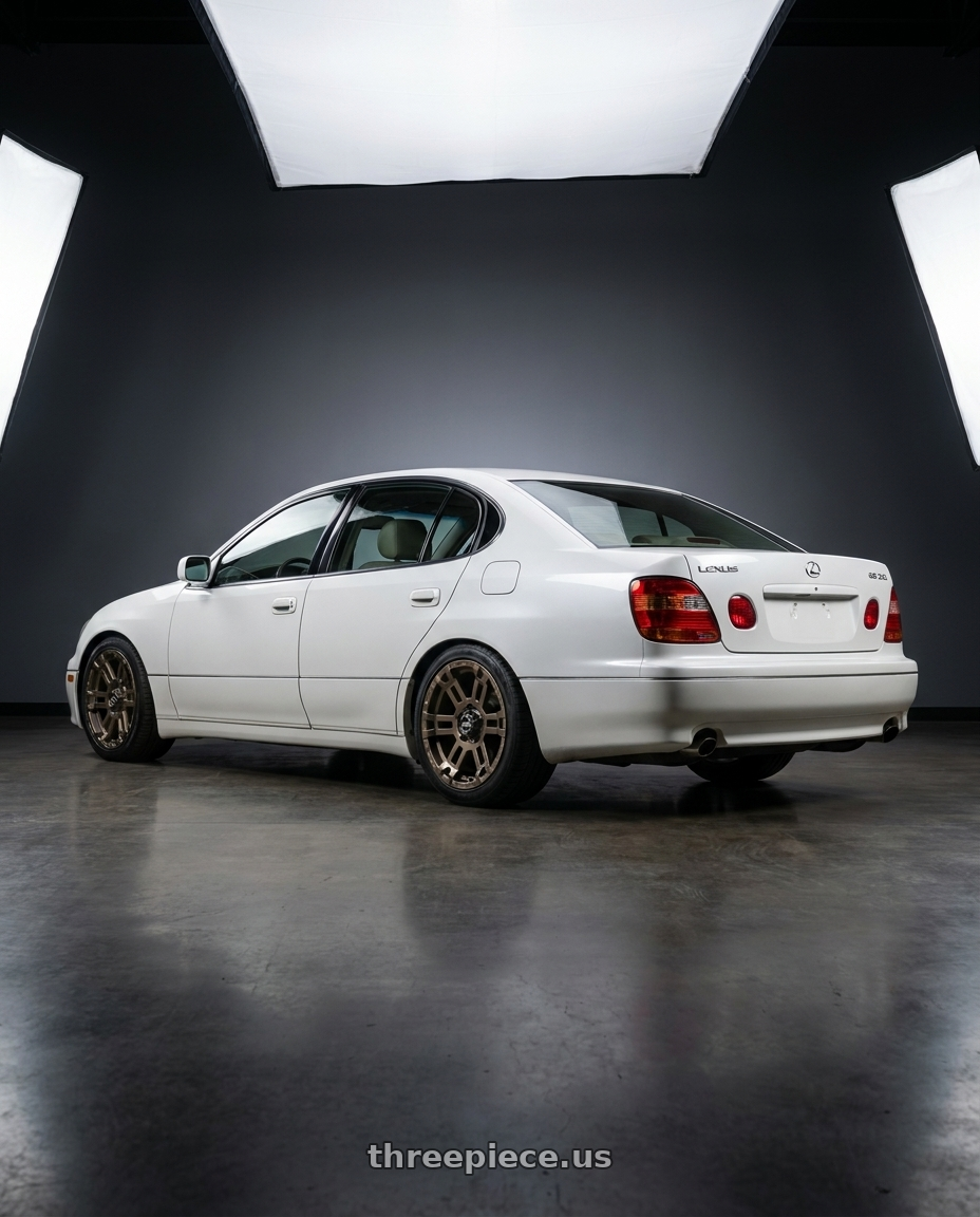 2002 Lexus GS 300 with Enkei Commander 5x127 17x8+20 Bronze wheels rear three quarter view square tires