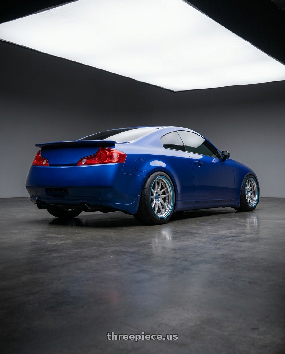 2003 infiniti g35 coupe with Work Emotion CR 3P wheels rear three quarter view meaty tires