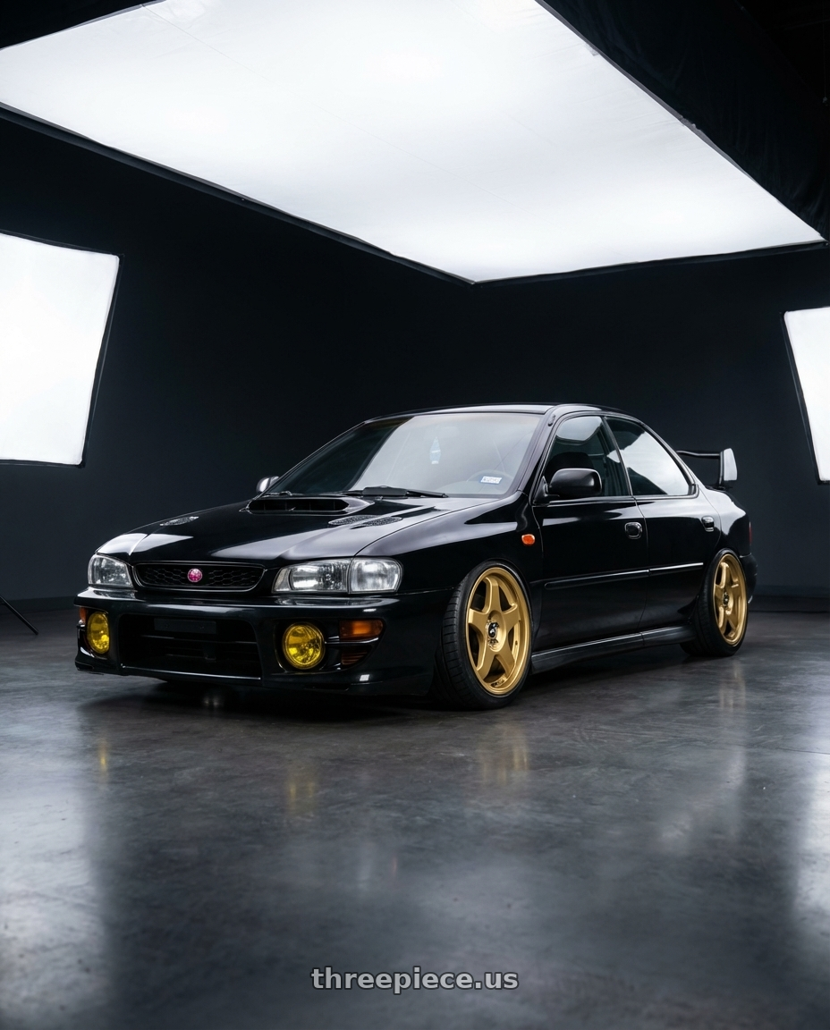 1998 Subaru Impreza GC8 with fifteen52 CHICANE 5x114.3 / 5x120 19x8.5 +35 GOLD (GLOSS GOLD) wheels