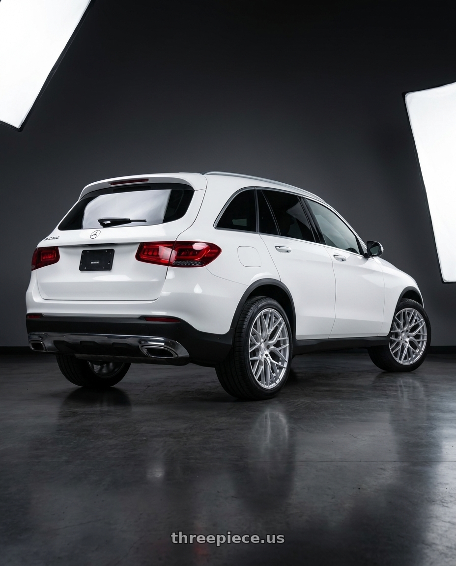 2022 Mercedes Glc300 with Aodhan AFF9 5x120 20x9+30 Gloss Silver Machined Face wheels rear three quarter view square tires
