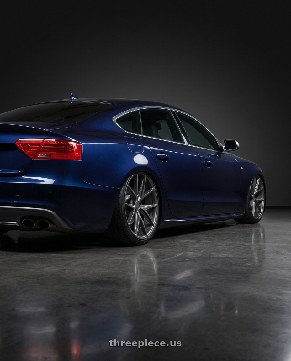 2014 Audi S5 B8 with Niche 1PC M116 MISANO 5X112 20X9 +32 MATTE GUN METAL wheels rear three quarter view slight stretch tires