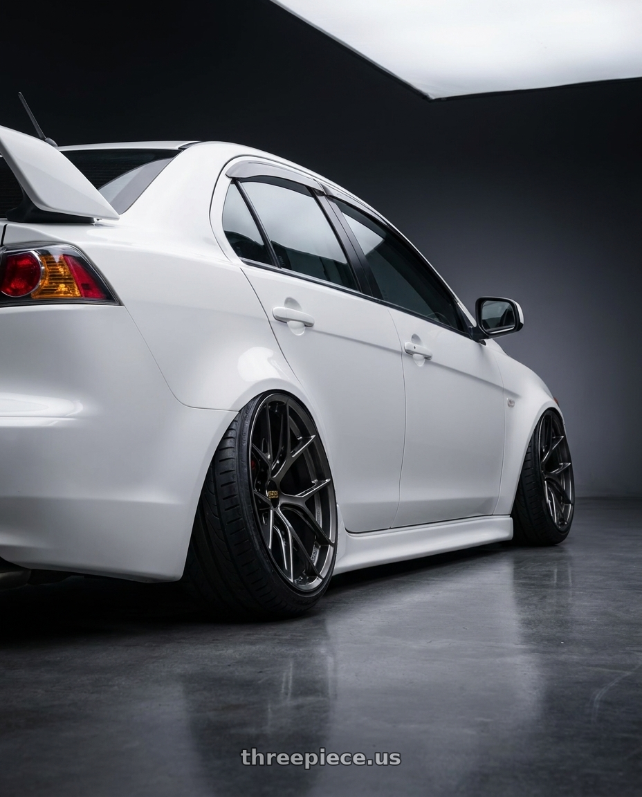 2012 Mitsubishi fortis with BBS FI-R CL 20x9.0+52 Diamond Black wheels rear three quarter view extreme stretch tires