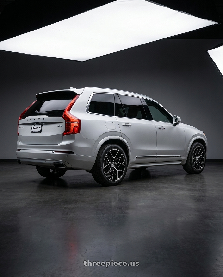 2017 Volvo xc90 T6 with Shift Piston 5x108 18x8.5 +35 Gloss Black Machined wheels rear three quarter view square tires