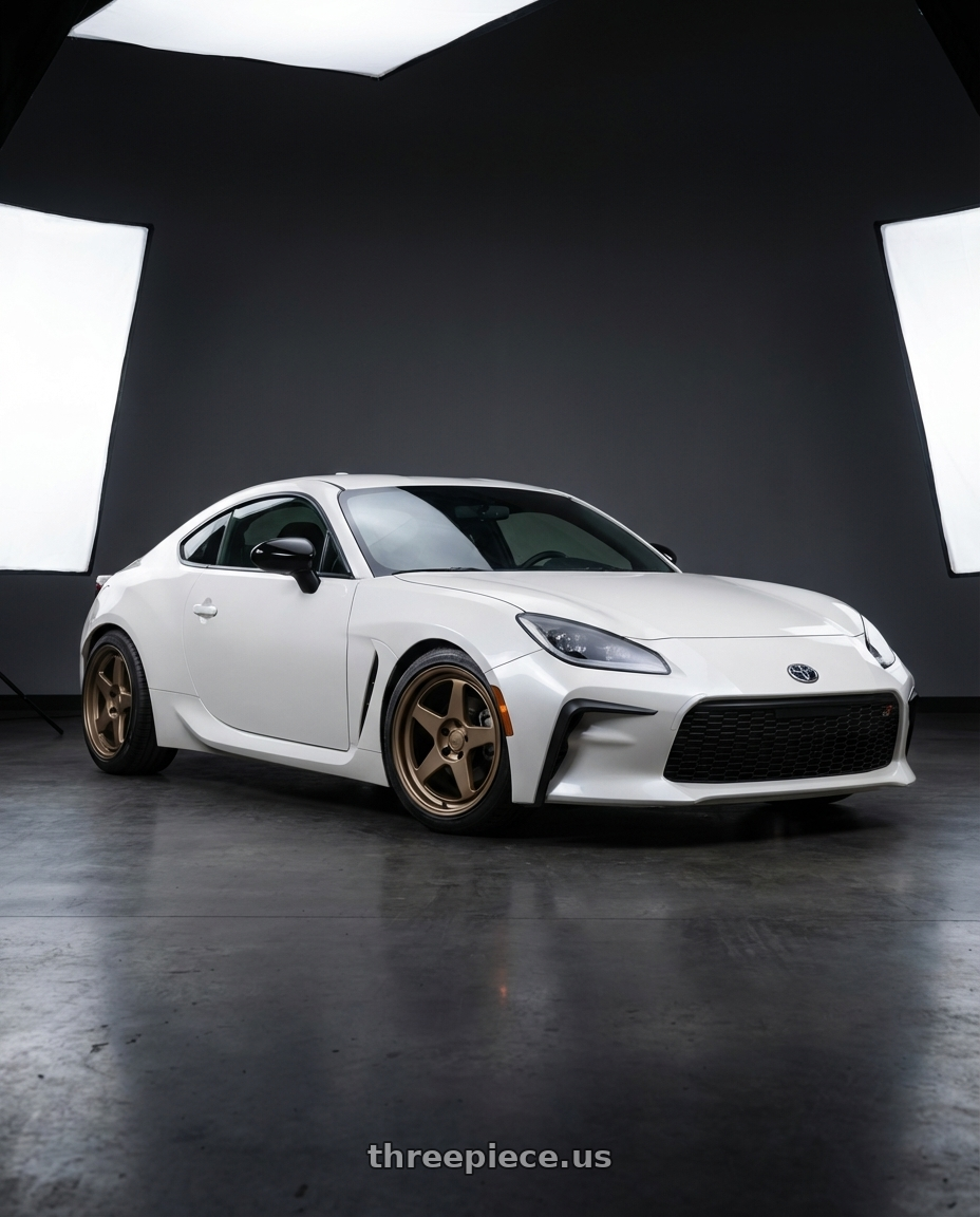 2016 Scion FR-S with Kansei K12B KNP 5X100 17x9 35 Bronze wheels front three quarter view lowered stance