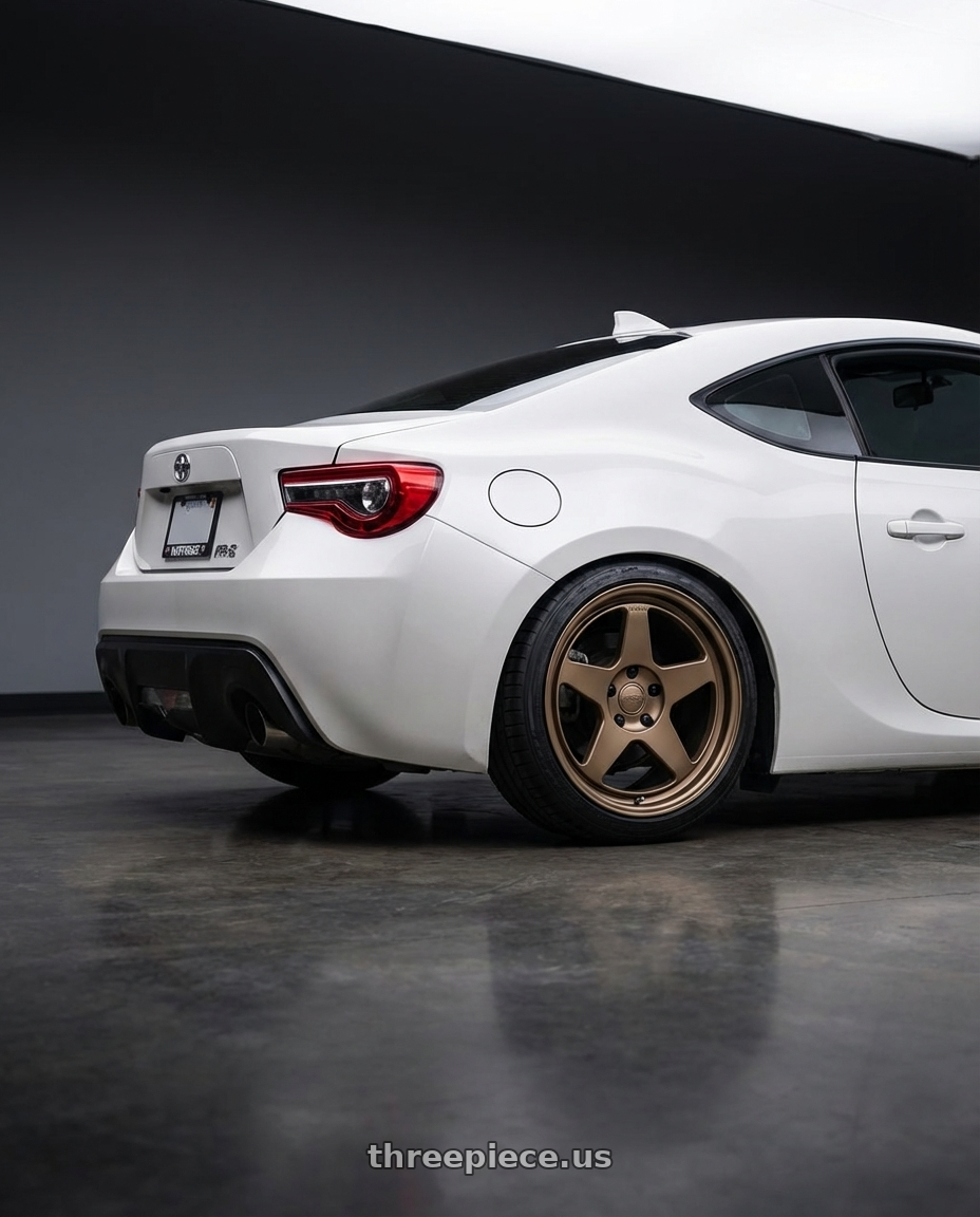 2016 Scion FR-S with Kansei K12B KNP 5X100 17x9 35 Bronze wheels rear three quarter view square tires