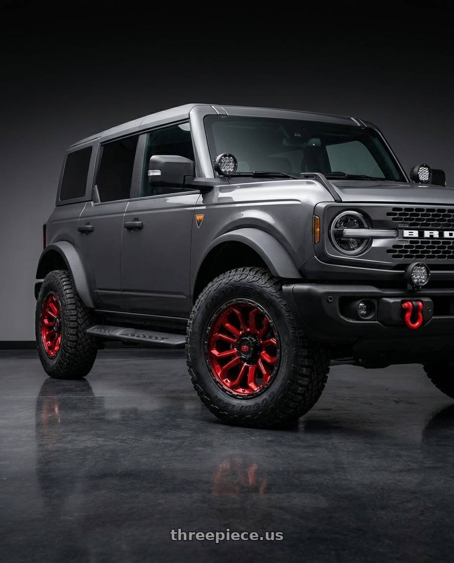 2023 Ford Bronco with Vision Off-Road 405 Korupt 6x139.7 17x9+12 Gloss Red w/Gloss Black Lip wheels