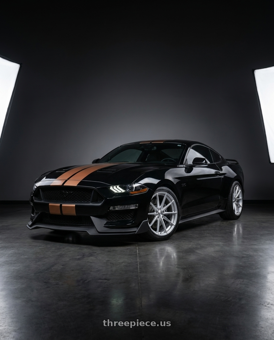 2022 ford mustang gt with DOLCE PERFORMANCE VELOCE 5x112 18x8.5 +35 Gloss Silver Machined Face wheels