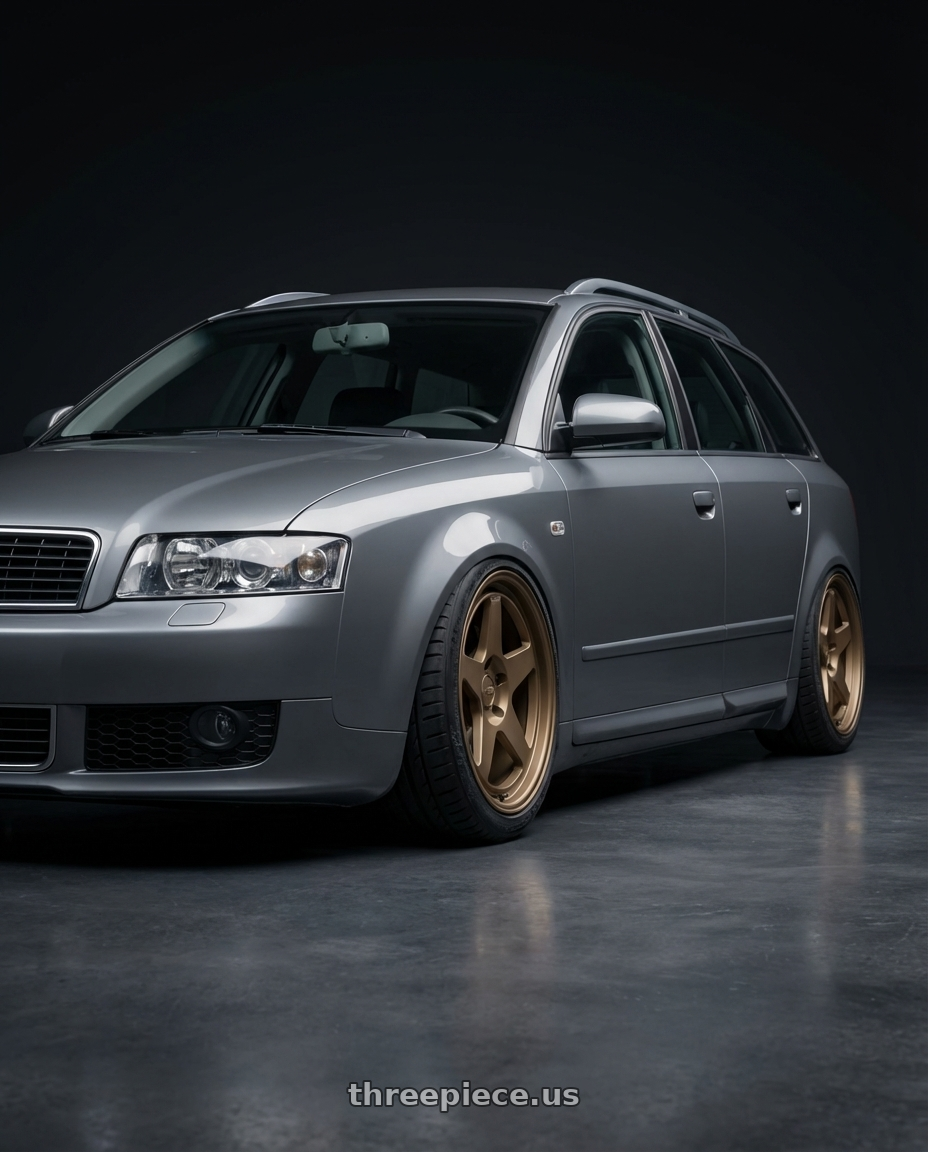 2005 Audi a4 Ultrasport Grey with Kansei K12B KNP 5X112 18x8.5 35 Bronze wheels front three quarter view slammed stance