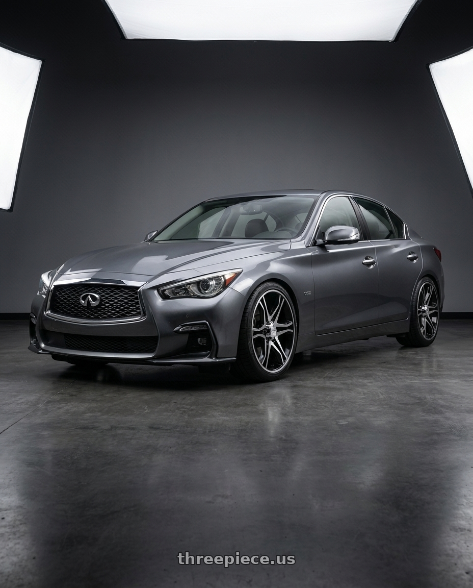 2021 Infiniti Q50 Red Sport with American Racing AR893 MAINLINE 5x114.3 18x8.5 +30 GLOSS BLACK MACHINED wheels