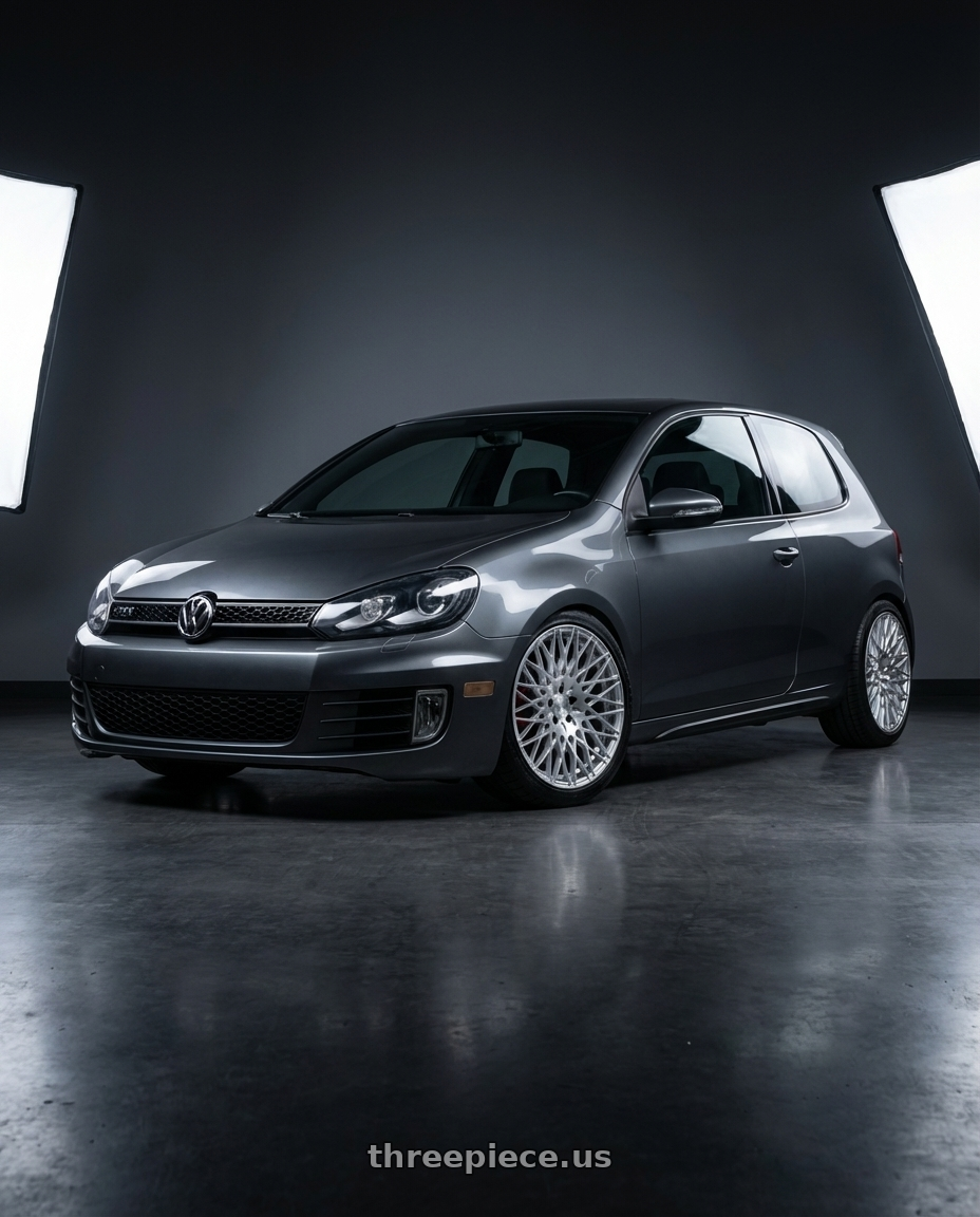 2013 Volkswagen GTI MK6 with Avant Garde Wheels M540 5X112 18x9 +48 Silver Machined wheels front three quarter view lowered stance