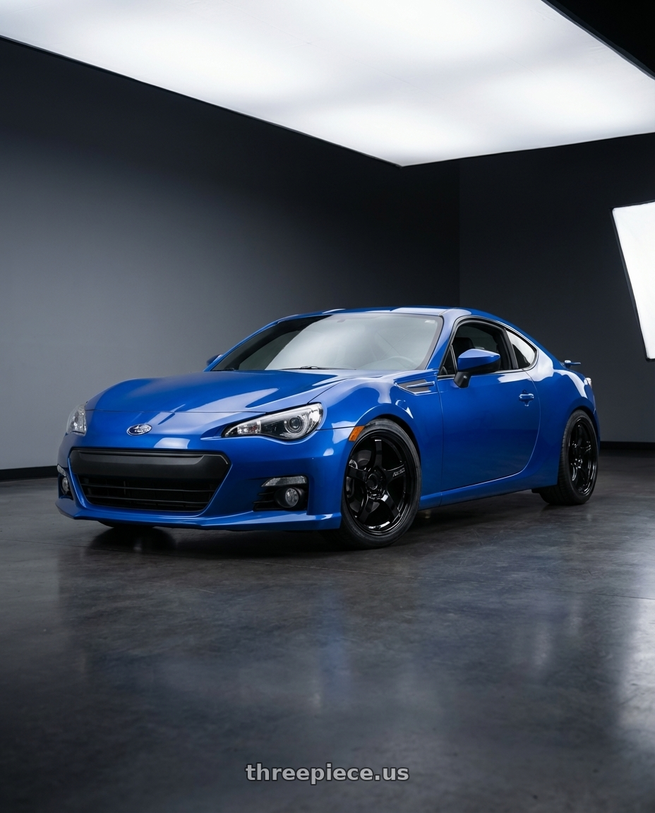 2017 Subaru BRZ with Gram Lights 57CR 5x100 17x9+38 Glossy Black wheels front three quarter view lowered stance