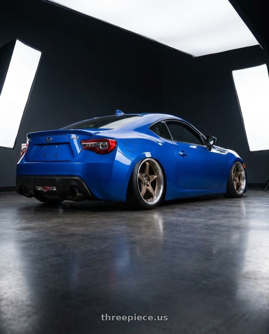 2017 Subaru BRZ with ESR Wheels APEX SERIES AP5 5x100 18x9.5 +35 Matte Bronze wheels rear three quarter view slight stretch tires