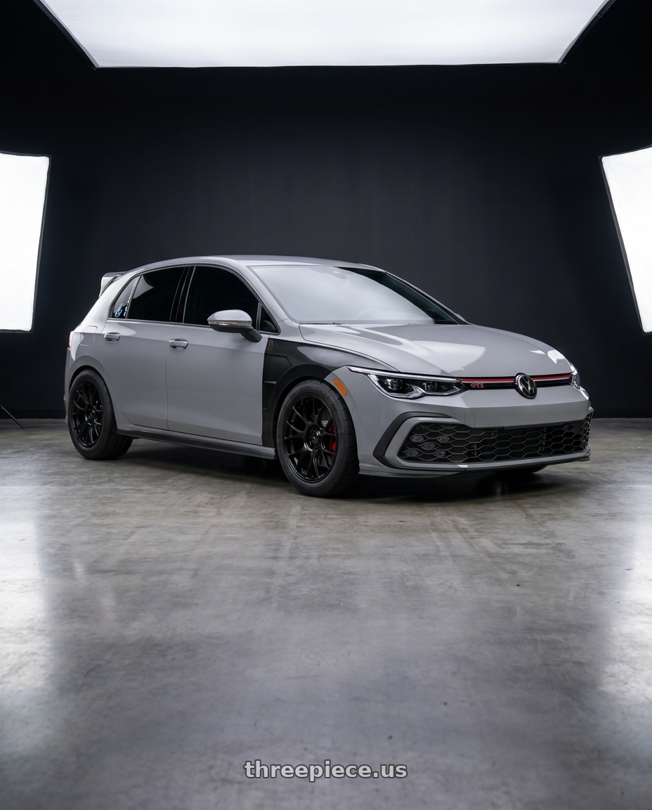 2024 Volkswagen gti moonstone with Konig Forged F1M 5X112 18x8.5+42 Satin Black Knurled Bead wheels