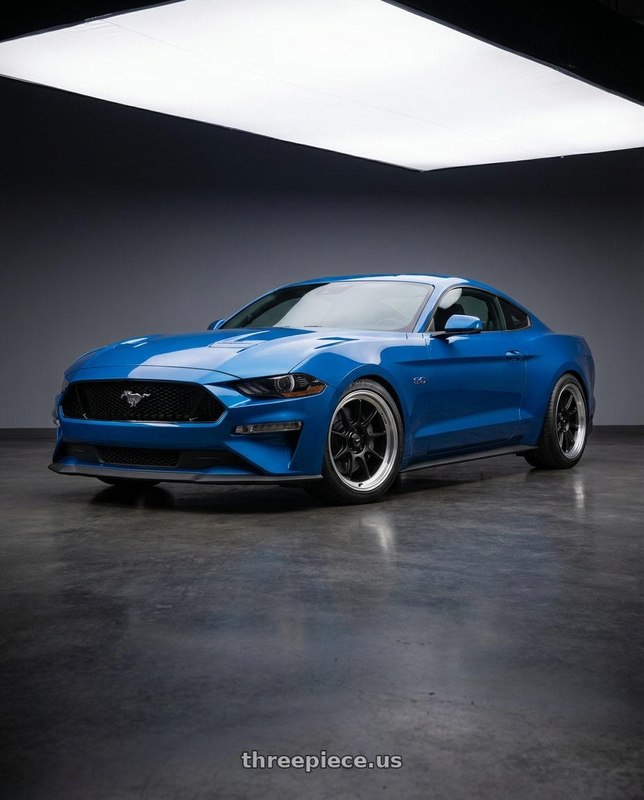 2022 Ford Mustang GT with Konig Countergram 5x114.3 19x9.5+25 Matte Black / Matte Machined Lip wheels
