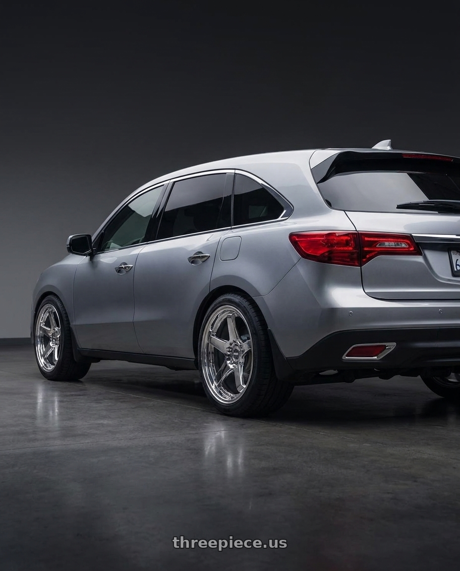2014 Acura Mdx with ESR Wheels APX5C 5x114.3 19x8.5 +35 Chrome wheels rear three quarter view square tires