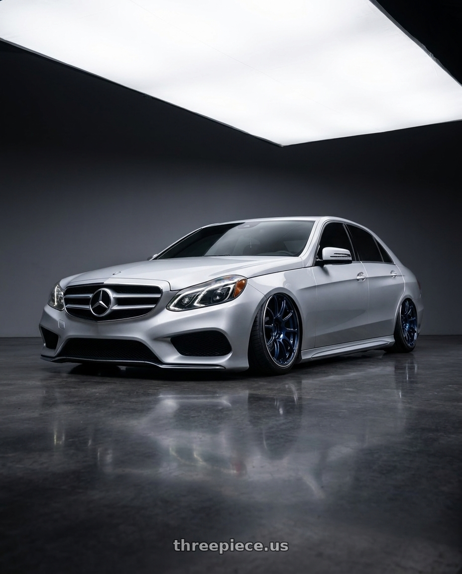 2014 Mercedes Benz E-350 with Advan RZ II 5x112 18x8+42 Racing Indigo Blue and Ring wheels