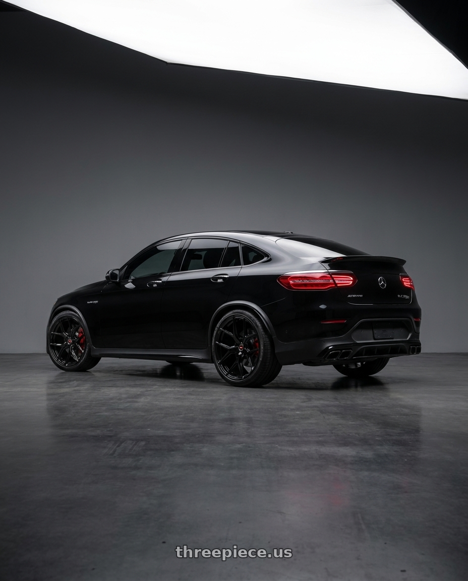 2021 mercedes glc63s with VOSSEN HF-5 5X120 21x12 +52 GLOSS BLACK wheels rear three quarter view square tires
