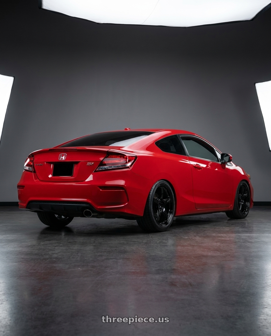 2015 Honda Civic Si with Gram Lights 57CR 5x114.3 17x9+22 Glossy Black wheels rear three quarter view square tires
