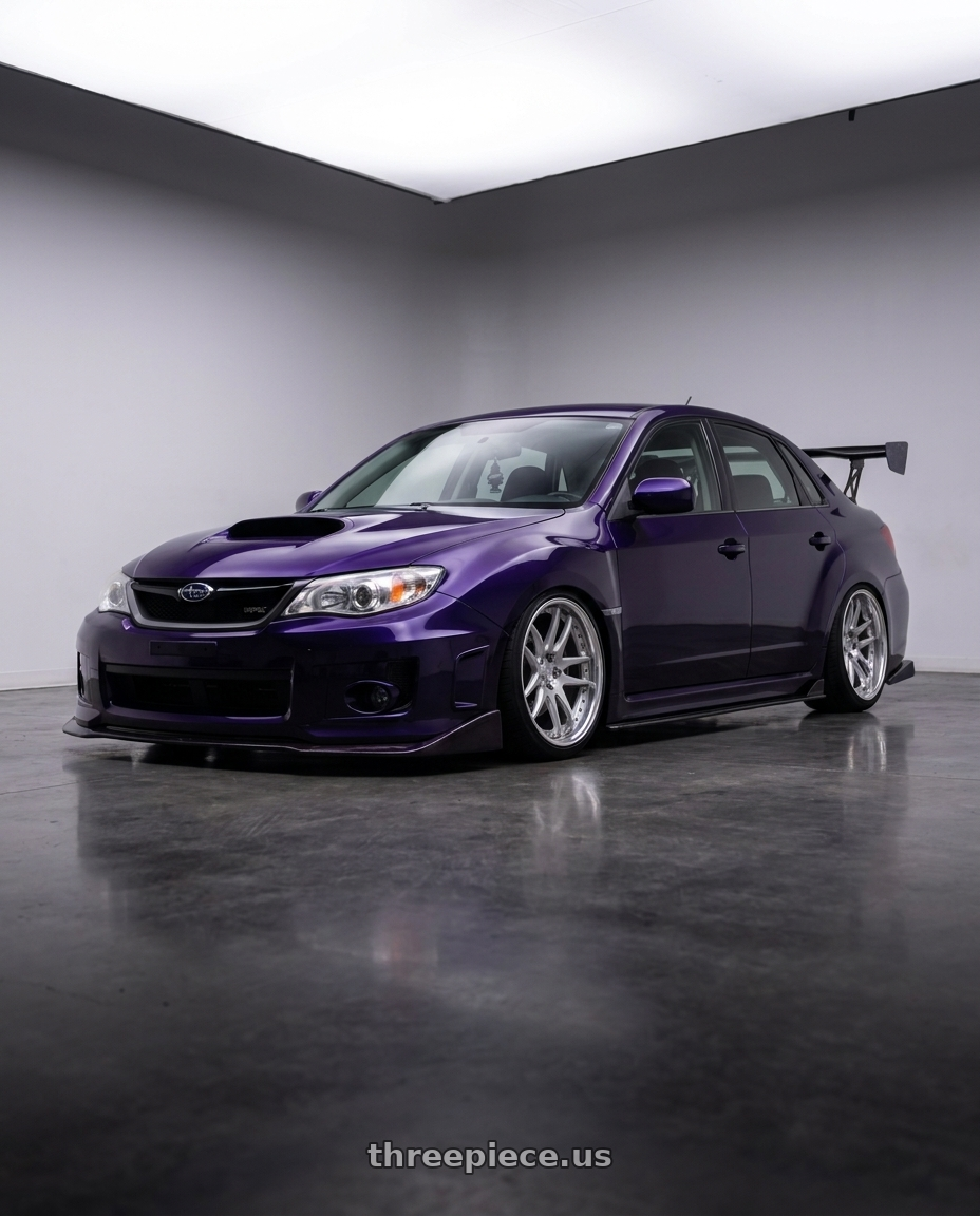 2014 Subaru wrx purple with Work Zeast Black Label Bst1 5x100 19x11+0 W Disk Brush Silver Clear wheels