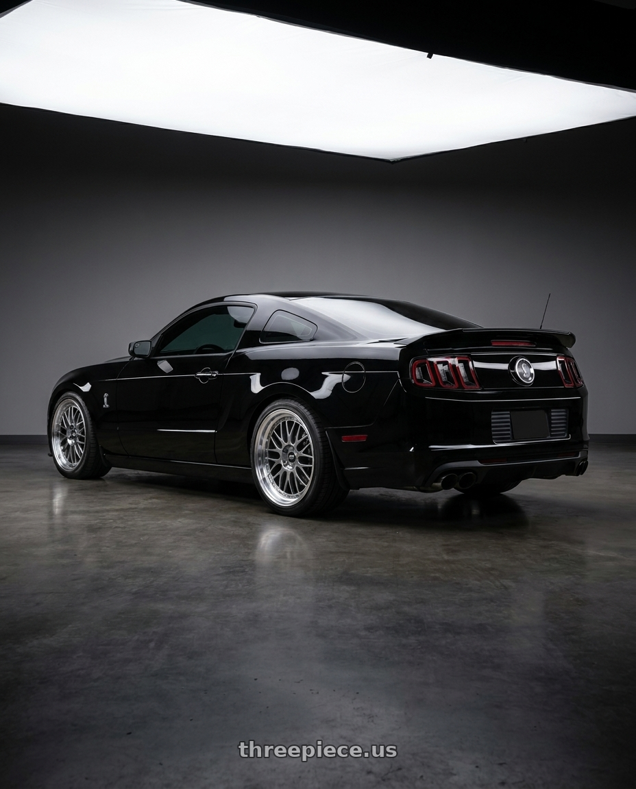 2011 GT500 SVT Performance Package Black with MST Wheels LeMan 5x114.3 19x9.5 +35 Hyper Black w/Machined Lip wheels rear three quarter view square tires