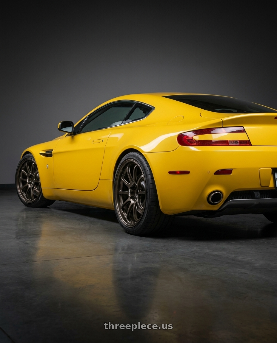 2006 ASTON MARTIN V8 VANTAGE YELLOW with Advan Racing RS-DF Progressive 5x100 19x9+25 Dark Bronze Metallic wheels rear three quarter view square tires