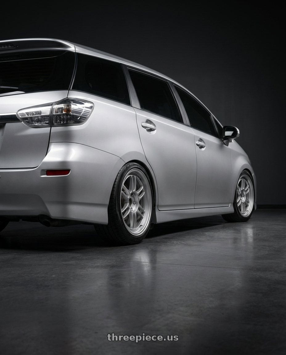 2011 TOYOTA ZGE21 with Enkei RPF1 5x100 18x8+45 Silver wheels rear three quarter view slight stretch tires