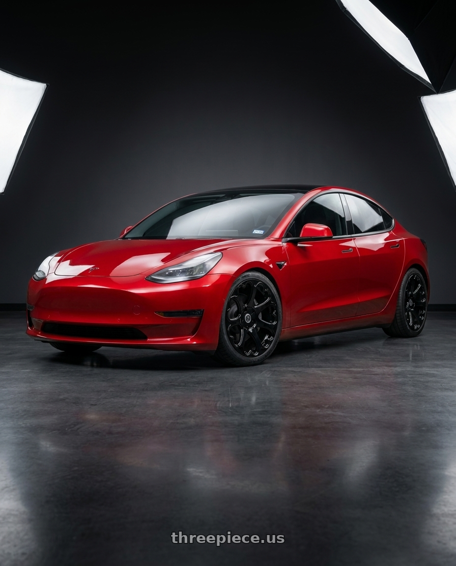 2018 Tesla model 3 with Heritage Wheel Kokoro MonoC 5X114.3 19x8.5+35 Black wheels