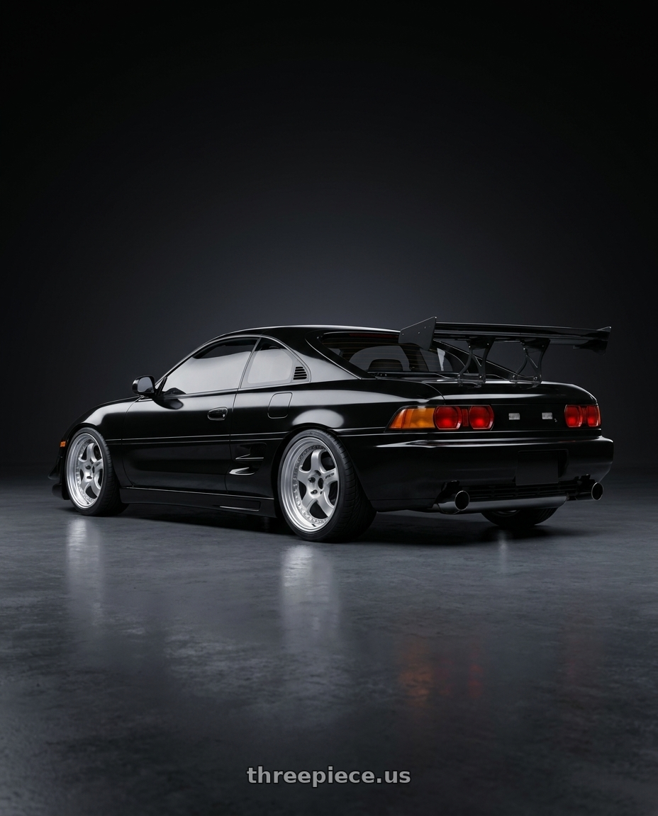 1993 Toyota MR2 with Work Meister S1 3P 4x100 17x7.5+42 W Disk Silver wheels rear three quarter view square tires