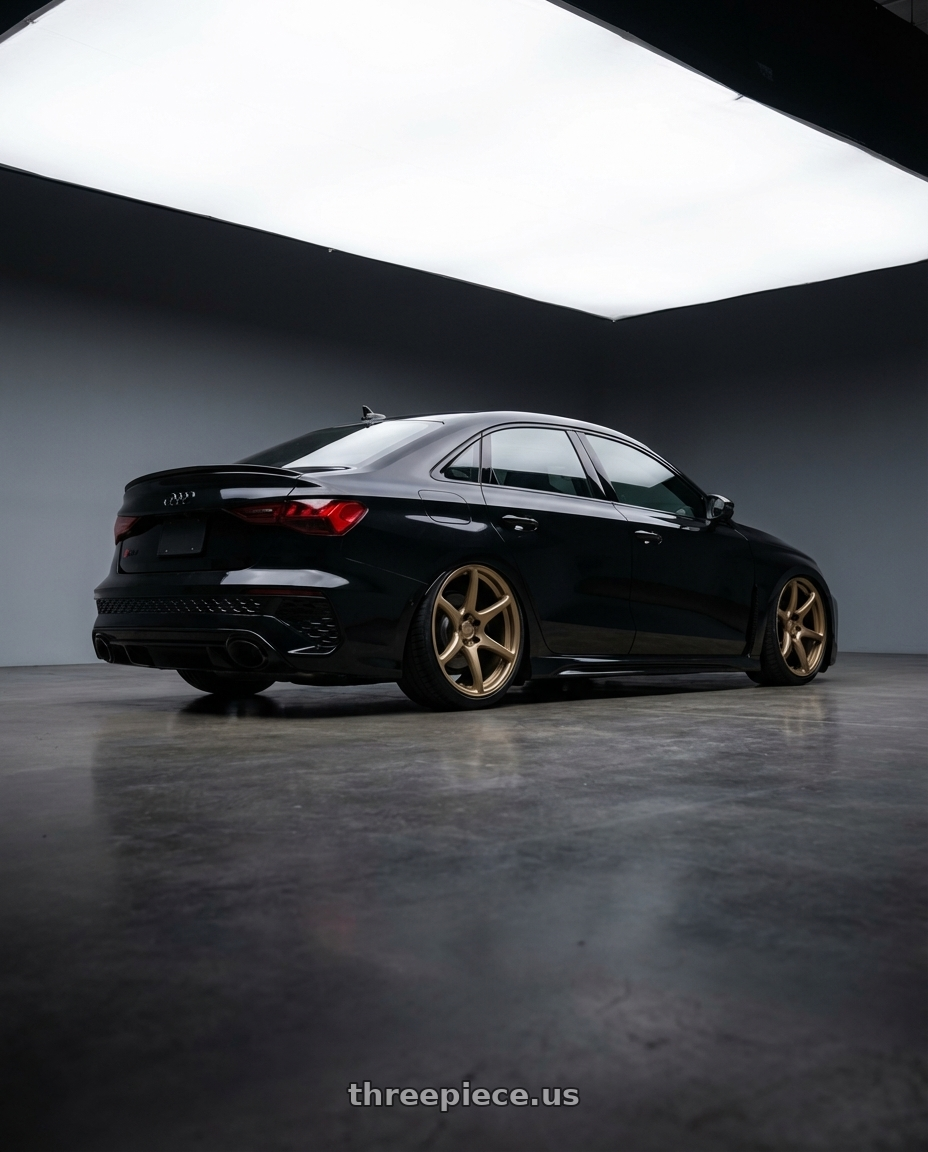 2022 Audi RS3 8Y with Kansei K11B Tandem 5X112 19x9.5 22 Bronze wheels rear three quarter view slight stretch tires