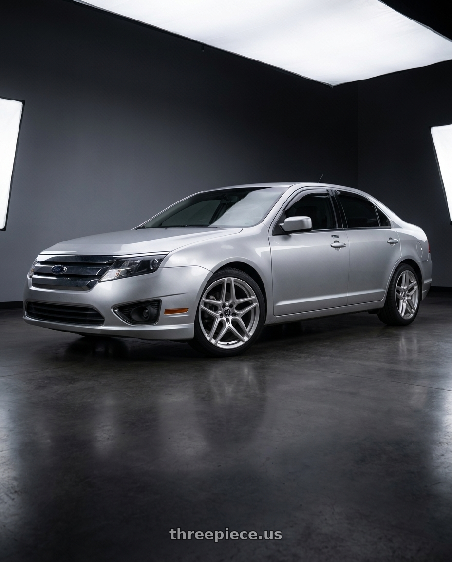 2012 Ford Fusion SEL with Heritage Wheel EBISU MonoC 5x114.3 18x8.5+35 Silver wheels front three quarter view stock stance