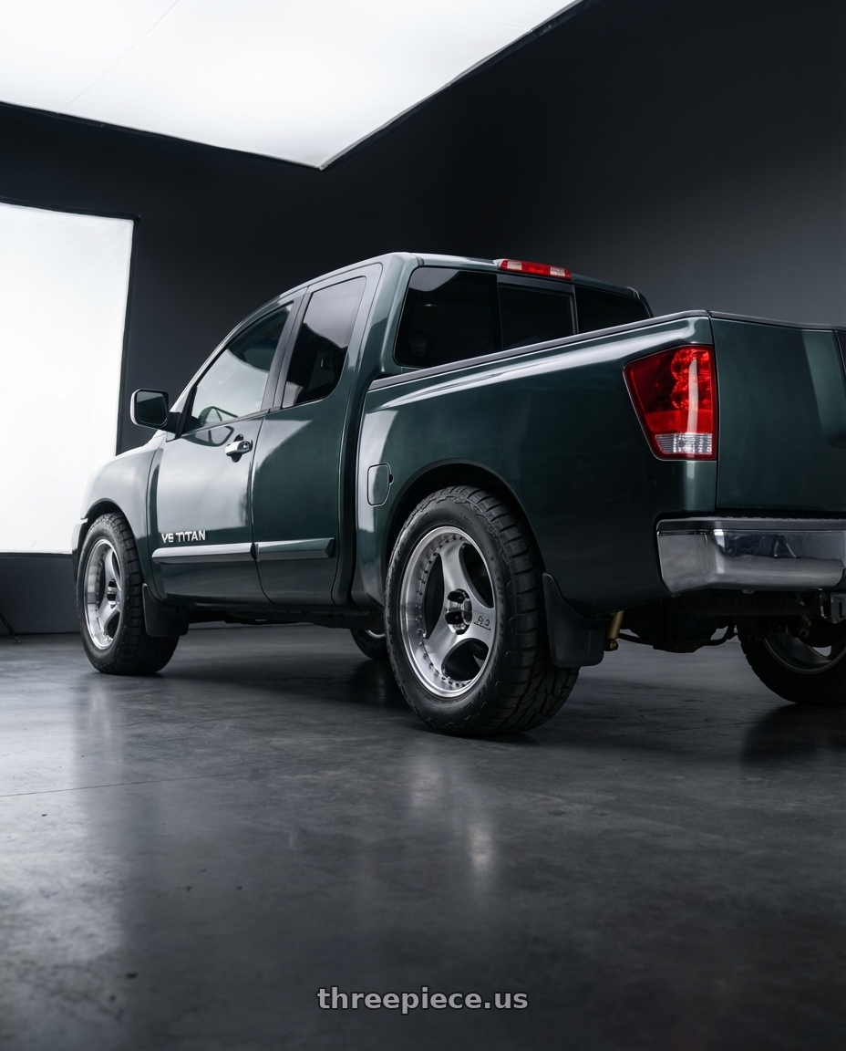 2005 Nissan Titan se with Advan Racing ONI2 PROGRESSIVE 5x114.3 20x10.5 +20 MACHINING & DIAMOND CUT wheels rear three quarter view meaty tires