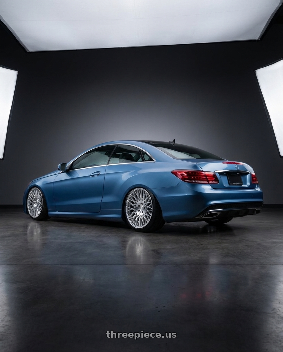 2014 Mercedes-Benz E-Class Coupe C207 with Avant Garde Wheels M540 5X112 20x10 +25 Silver Machined wheels rear three quarter view slight stretch tires