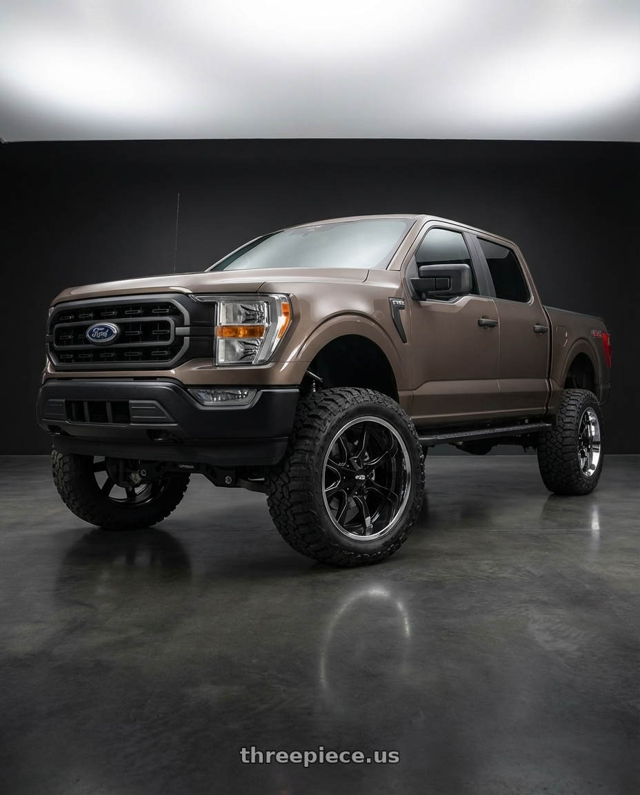 2013 Ford F-150 with Moto Metal MO201 6X135/6X139.7 22X12 -44 GLOSS BLACK MILLED CENTER CHROME LIP wheels