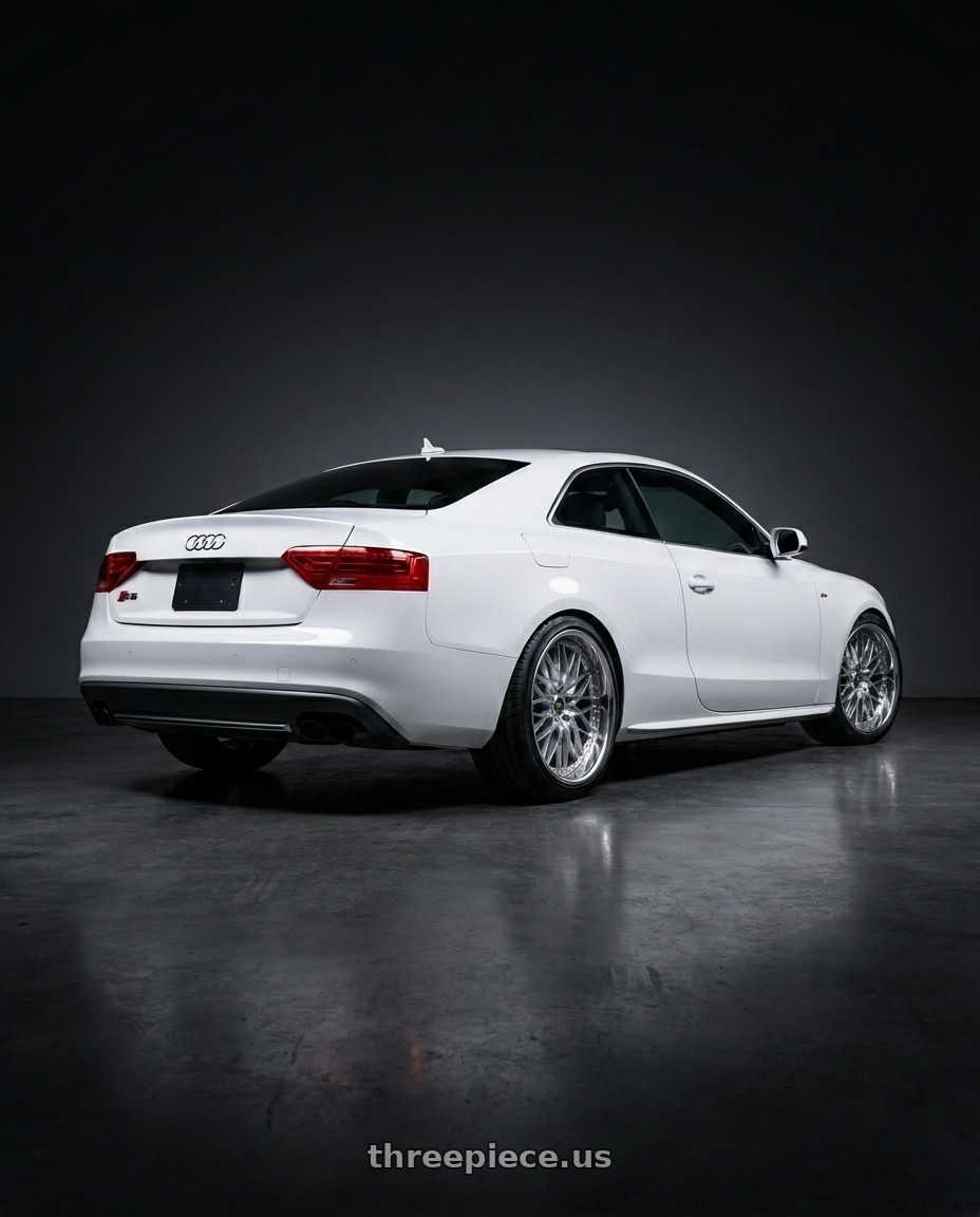 2014 Audi s5 with Work Vs-Xv 5x112 19x9+21 O Disk Silky Rich Silver wheels rear three quarter view square tires
