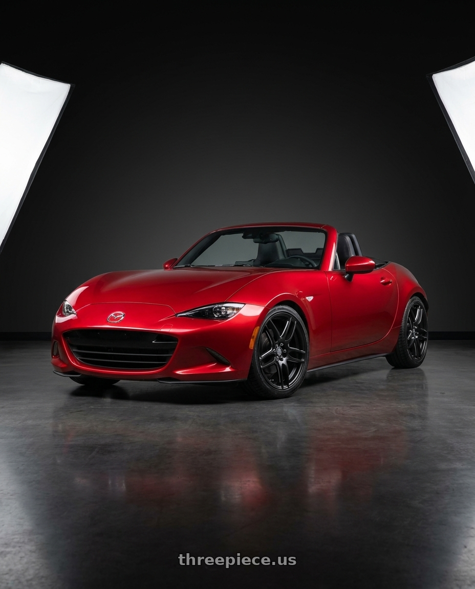 2016 Mazda Miata Red with Niche 1PC M106 NR6 4X100/4X114.3 18X8 +40 MATTE BLACK MILLED wheels