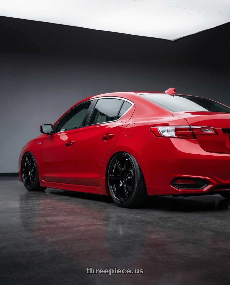 2012 Acura ILX with Advan RGIII 5x114.3 18x10.5+25 Gloss Black wheels rear three quarter view slight stretch tires