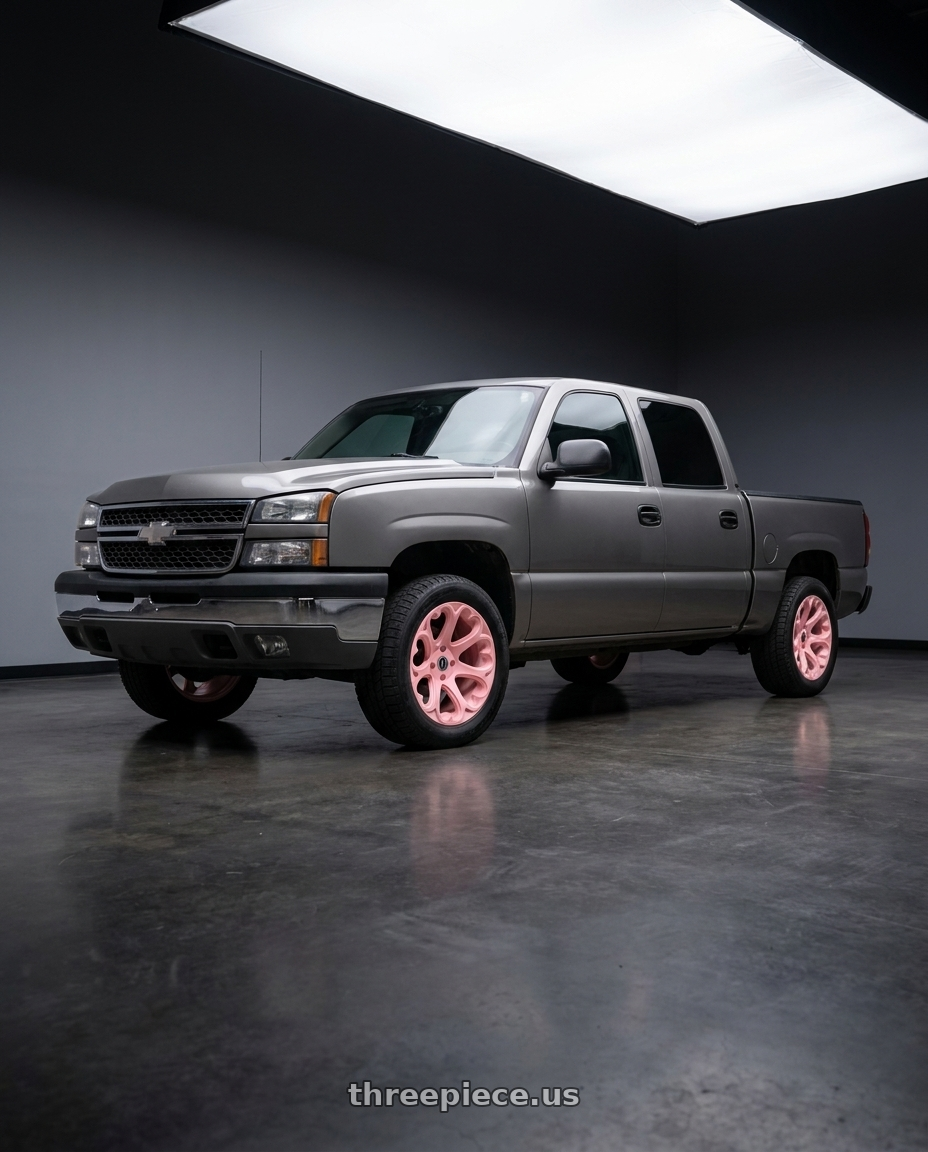 2007 Chevy Silverado 1500 grey with Heritage Wheel KOKORO 5x105 18x8.5 +35 Pink wheels