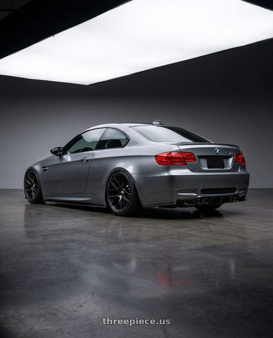 2013 Bmw m3 with BBS RE-V7 5x120 19x9.5 +45 PFS Diamond Black wheels rear three quarter view slight stretch tires